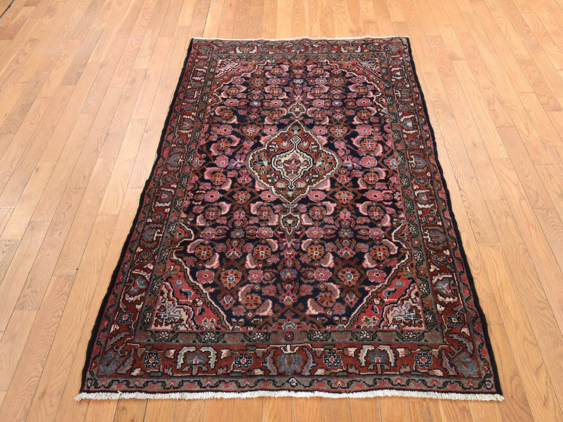 Blue 4'0" x 6'5" Vintage Hand knotted Wool Rug - Sku: O078544