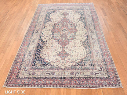 Ivory 6'6" x 10'2" Vintage Hand knotted Wool Rug - Sku: O078546