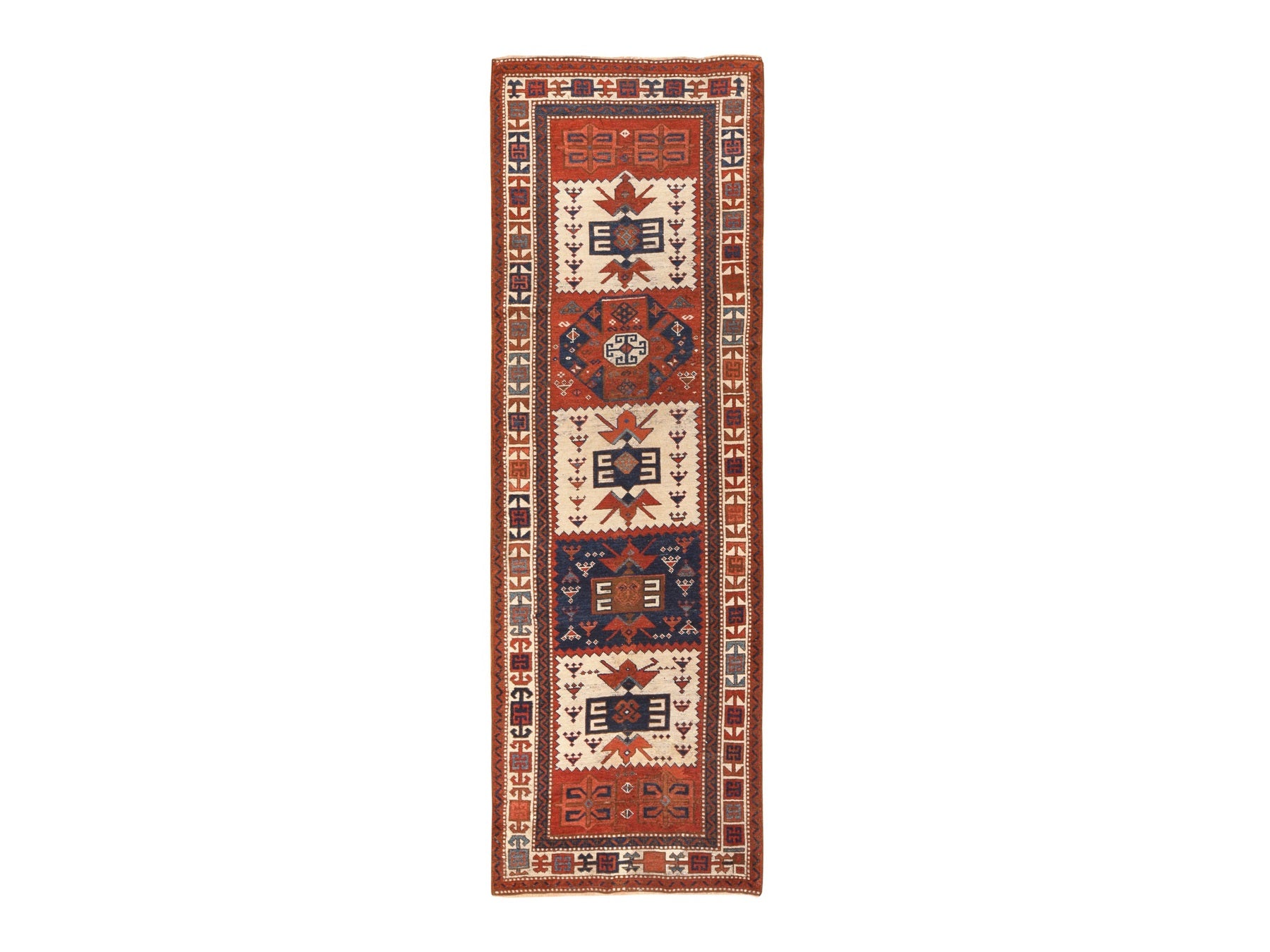 Antique hand-knotted wool runner in Ivory, 3'6" x 12'2" — SKU O078547