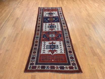 Antique hand-knotted wool runner in Ivory, 3'6" x 12'2" — SKU O078547 (view 2)