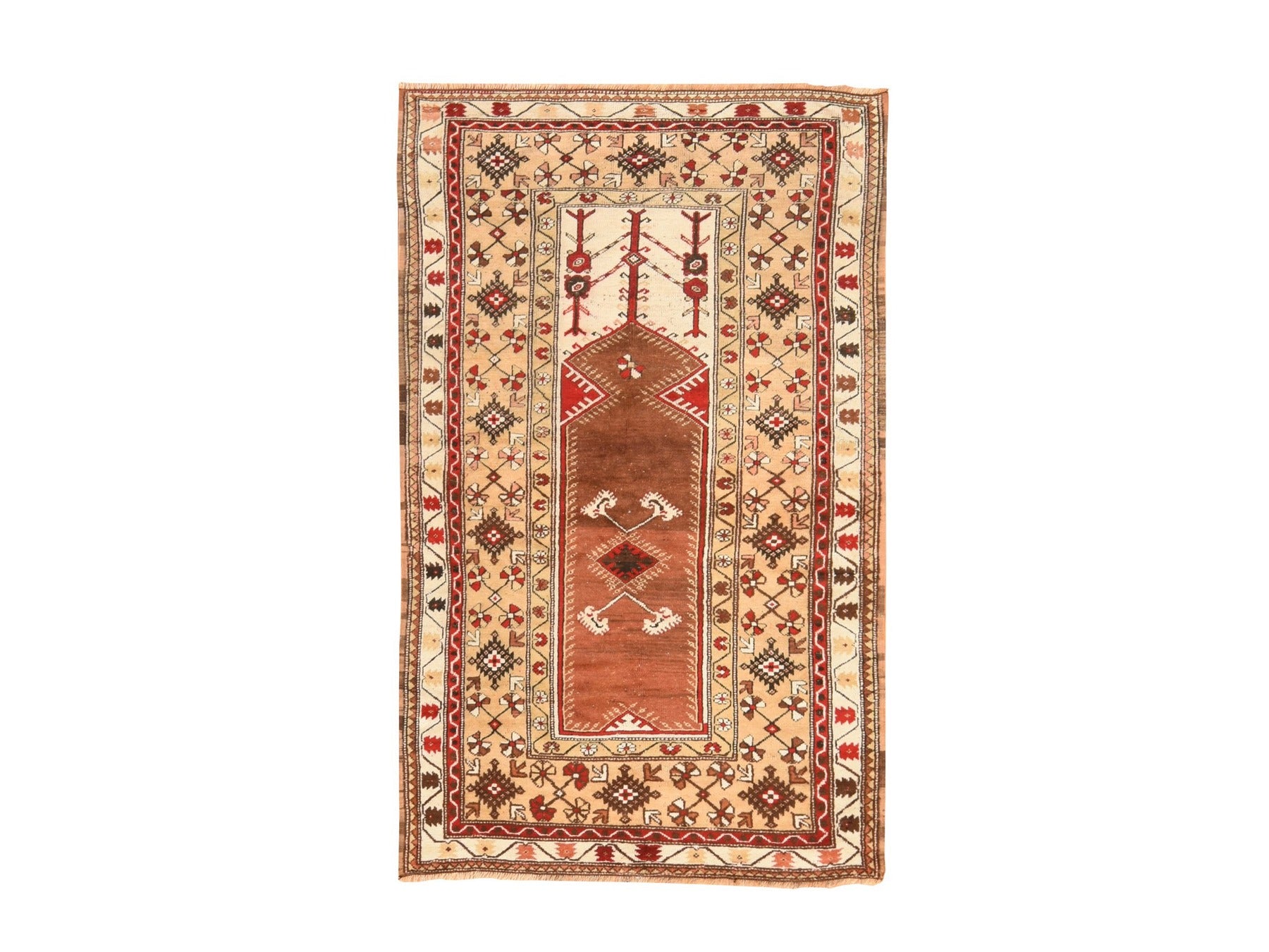 Brown 4'1" x 6'0" Vintage Hand knotted Wool Rug - Sku: O078548