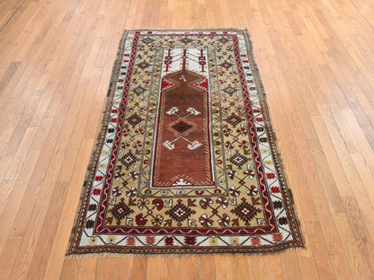 Brown 4'1" x 6'0" Vintage Hand knotted Wool Rug - Sku: O078548