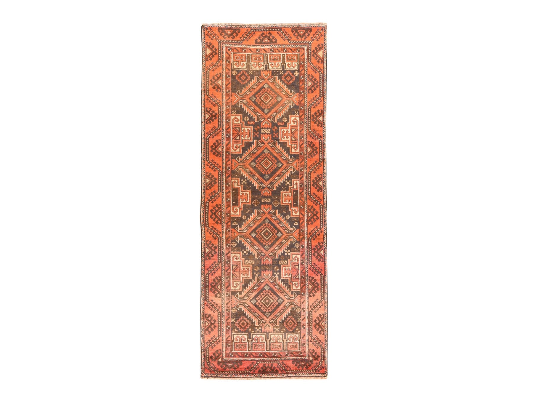 Brown 3'3" x 9'6" Antique Hand knotted Wool Rug - Sku: O078549