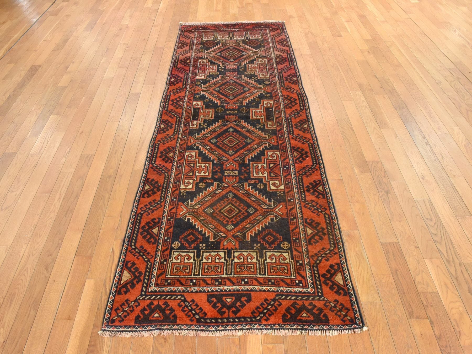Brown 3'3" x 9'6" Antique Hand knotted Wool Rug - Sku: O078549