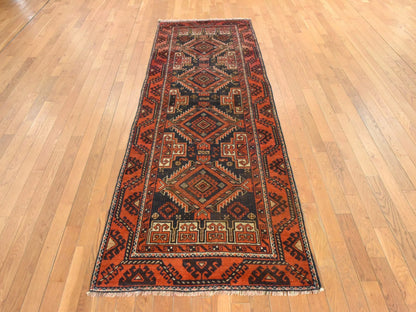 Brown 3'3" x 9'6" Antique Hand knotted Wool Rug - Sku: O078549