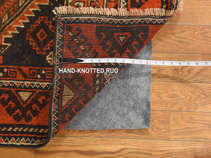 Brown 3'3" x 9'6" Antique Hand knotted Wool Rug - Sku: O078549