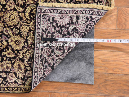 Black 2'0" x 3'4" Silk Hand knotted Silk Rug - Sku: O078553