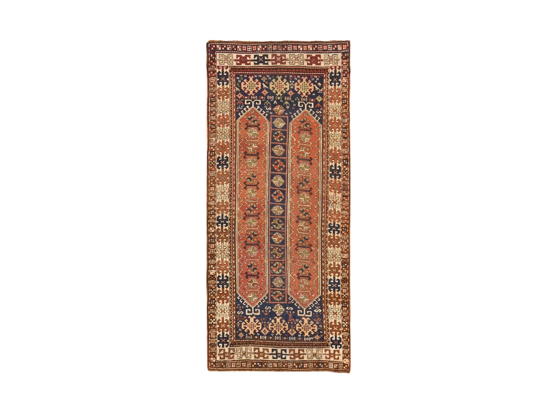 Blue 4'1" x 9'3" Antique Hand knotted Wool Rug - Sku: O078555
