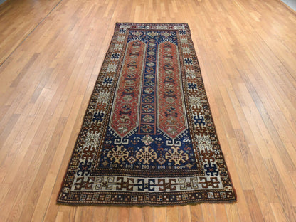 Blue 4'1" x 9'3" Antique Hand knotted Wool Rug - Sku: O078555