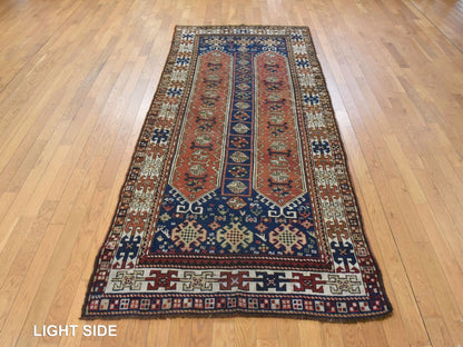 Blue 4'1" x 9'3" Antique Hand knotted Wool Rug - Sku: O078555