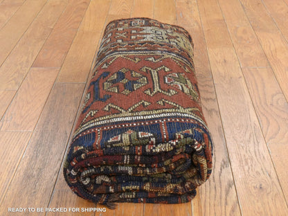 Blue 4'1" x 9'3" Antique Hand knotted Wool Rug - Sku: O078555