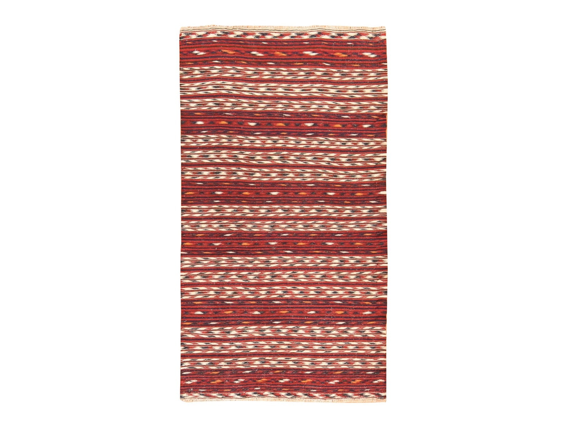 Kilim Flat-Weave hand-knotted wool rug in Red, 3'5" x 6'5" — SKU O078556