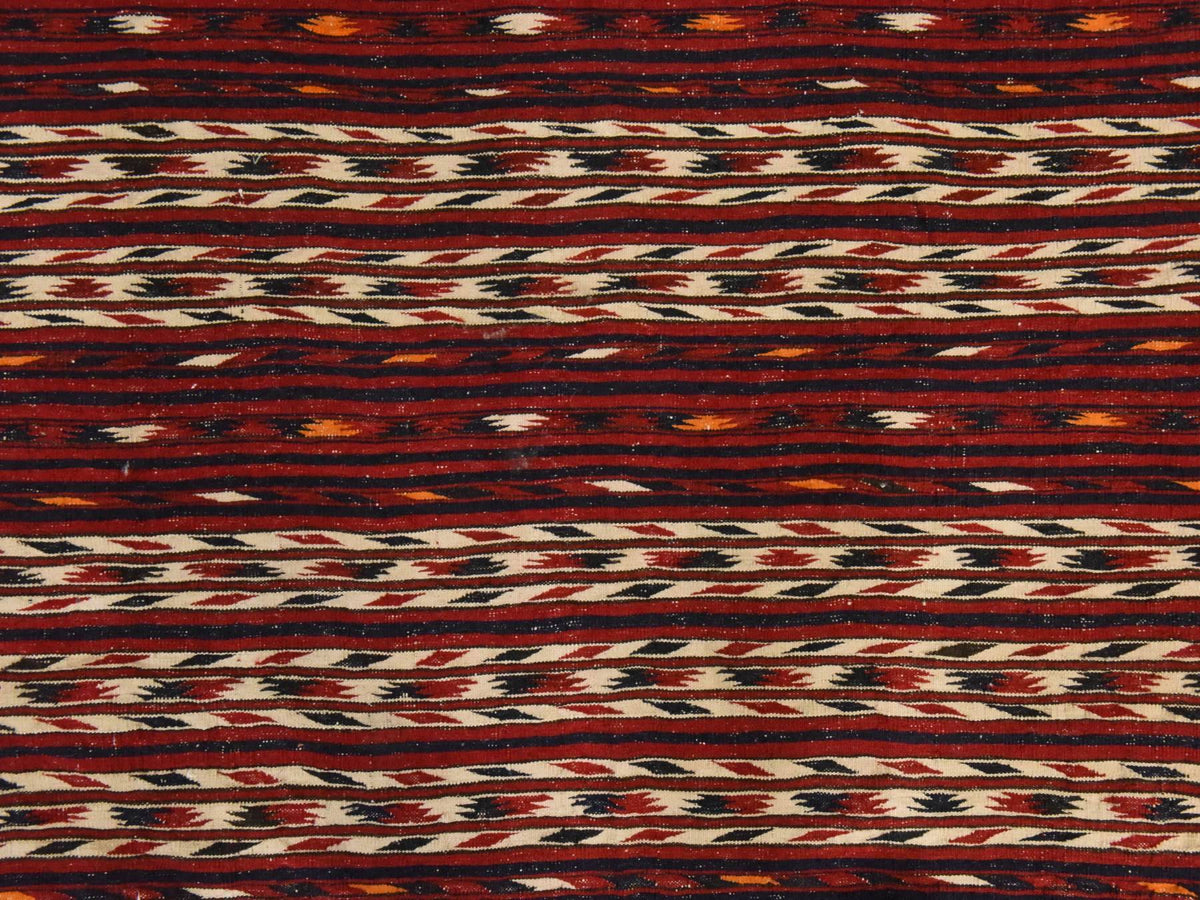 Kilim Flat-Weave hand-knotted wool rug in Red, 3'5" x 6'5" — SKU O078556 (view 3)