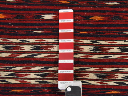 Kilim Flat-Weave hand-knotted wool rug in Red, 3'5" x 6'5" — SKU O078556 (view 4)