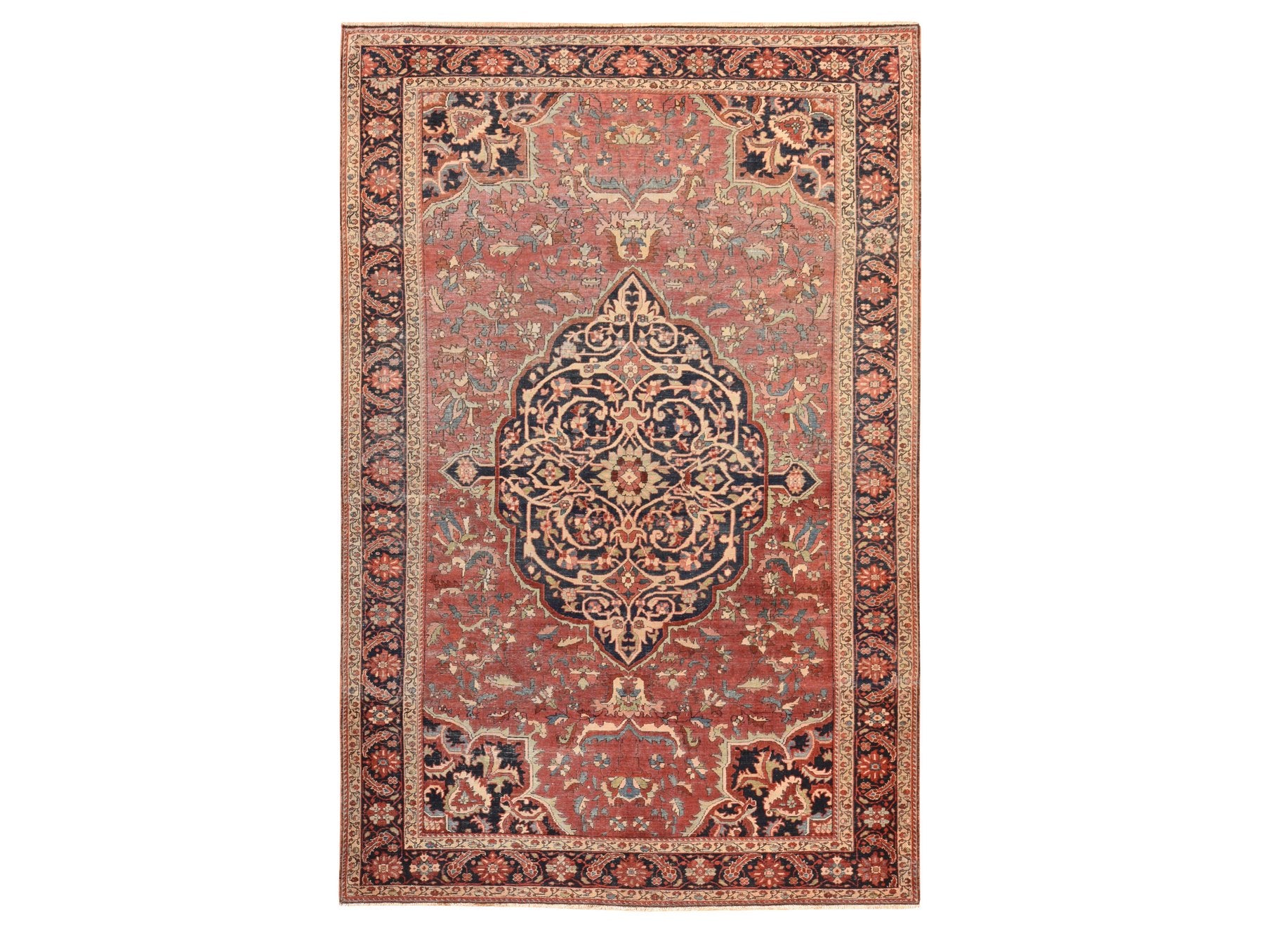 Sarouk Antique hand-knotted wool rug in Red & Midnight Blue, 6'7" x 10'2" — SKU O078557