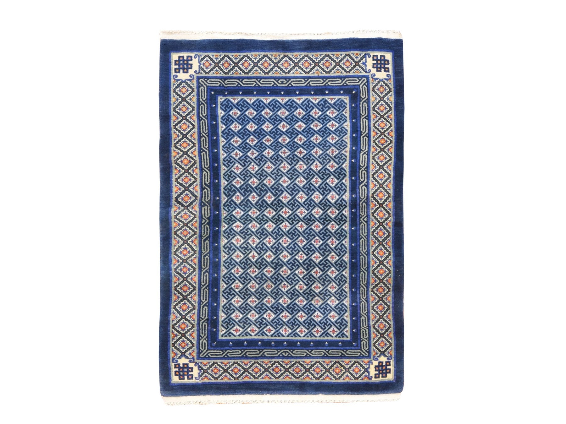 Blue 3'10" x 6'2" Fine Oriental Hand knotted Wool Rug - Sku: O078562