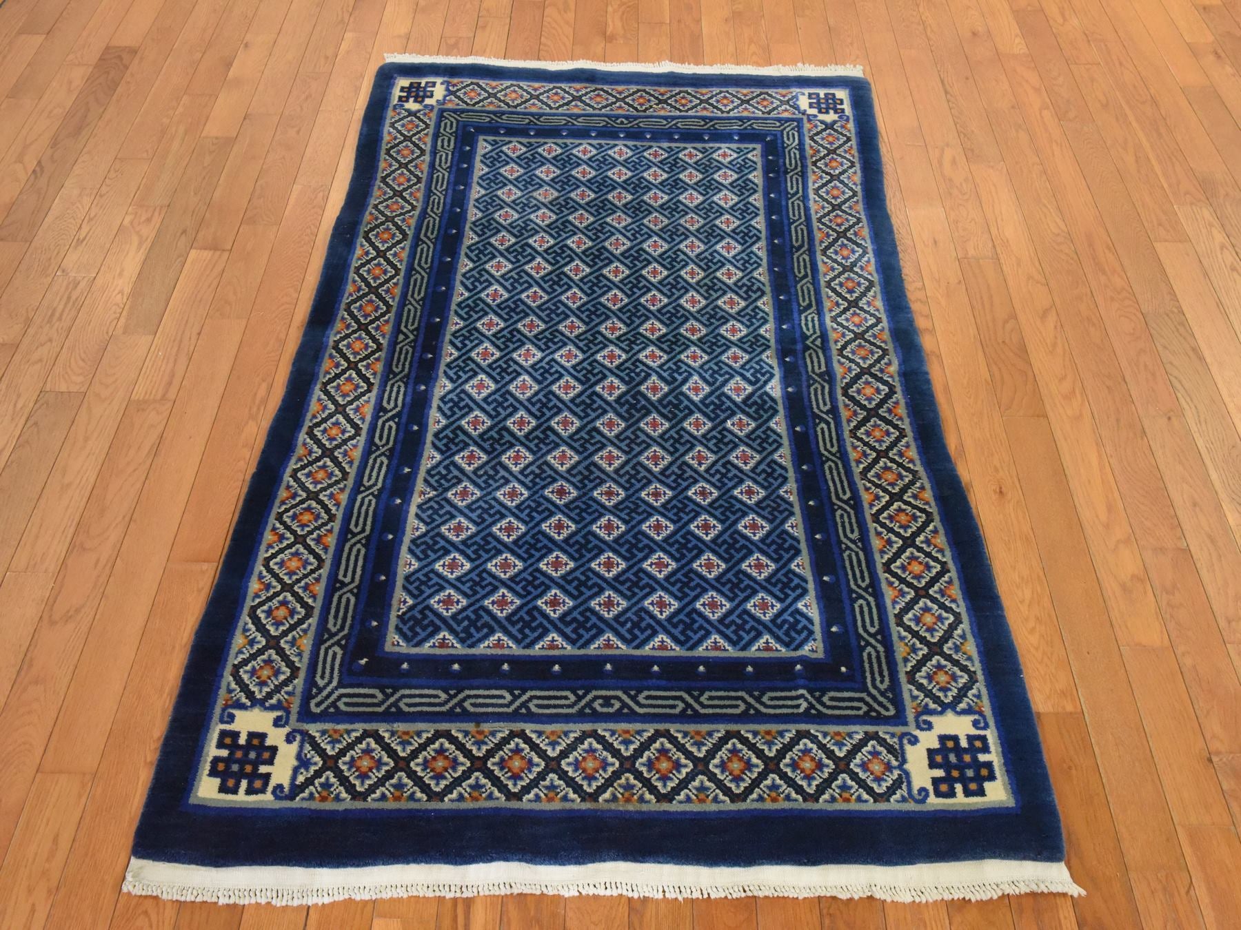Blue 3'10" x 6'2" Fine Oriental Hand knotted Wool Rug - Sku: O078562