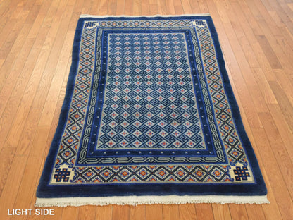 Blue 3'10" x 6'2" Fine Oriental Hand knotted Wool Rug - Sku: O078562