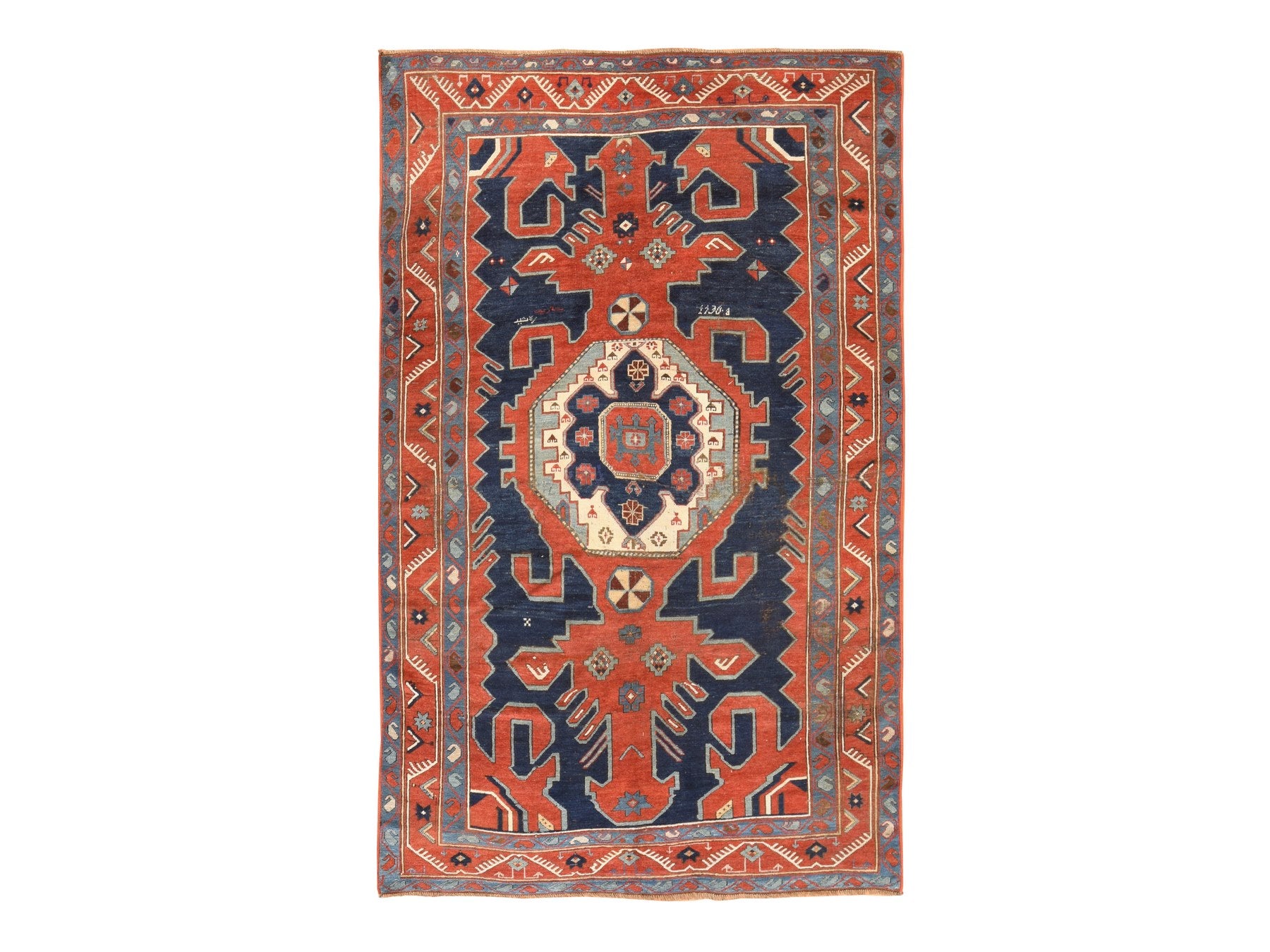 Kazak Antique hand-knotted wool rug in Red, 5'1" x 8'7" — SKU O078563