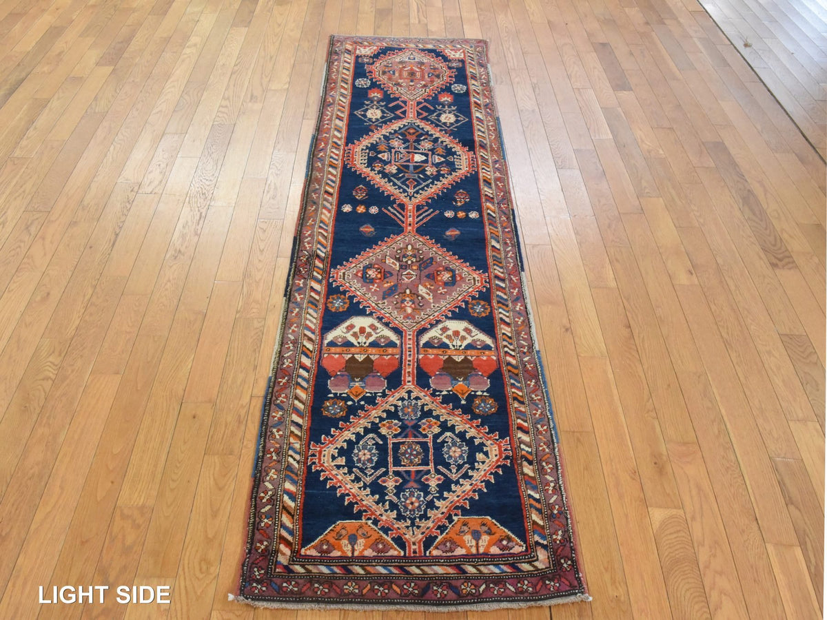 Antique hand-knotted wool runner in Blue & Pink, 2'3" x 8'6" — SKU O078564 (view 3)