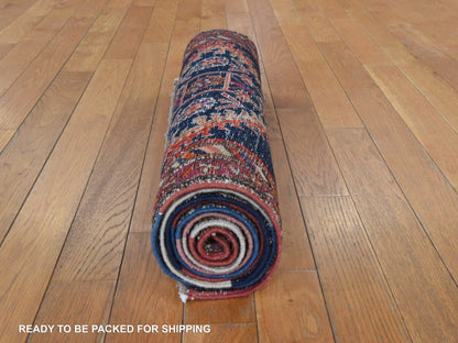 Blue 2'3" x 8'6" Antique Hand knotted Wool Rug - Sku: O078564