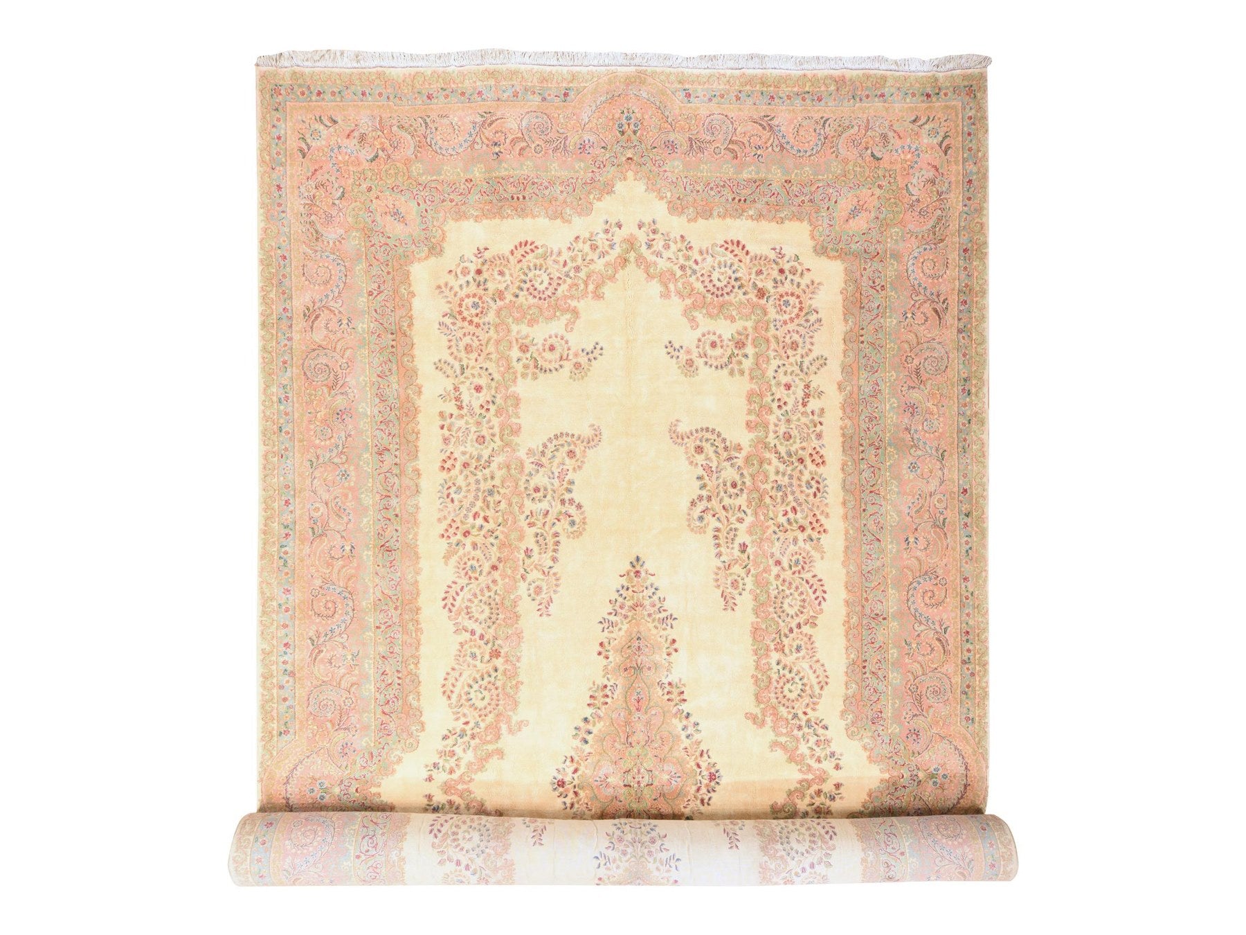 Vintage hand-knotted wool rug in Ivory & Pink, 11'7" x 22'2" — SKU O078567