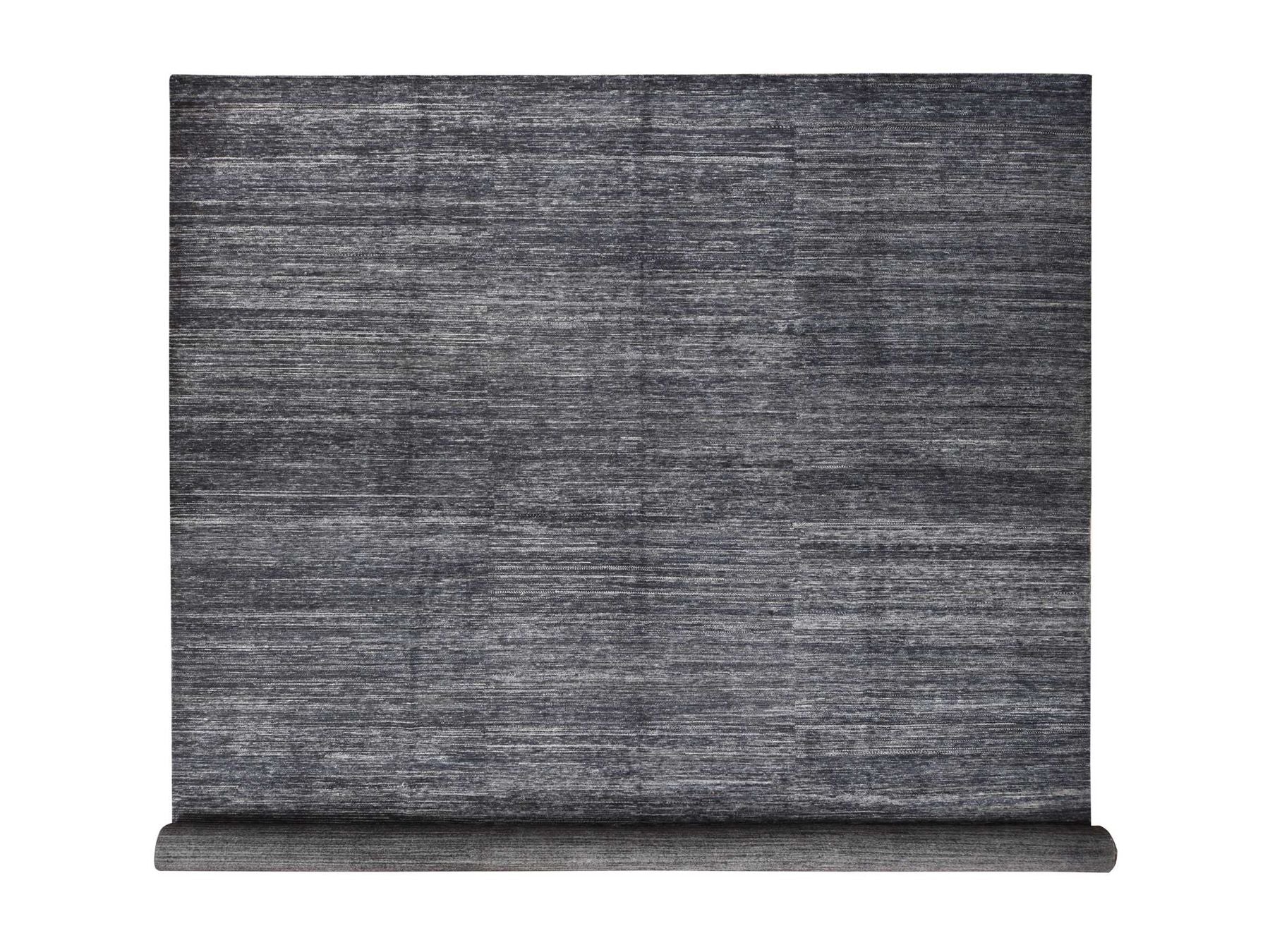 Black 13'0" x 18'0" Modern and Contemporary Hand knotted Wool Rug - Sku: O078570