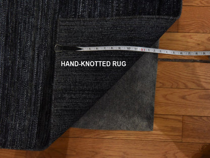 Black 13'0" x 18'0" Modern and Contemporary Hand knotted Wool Rug - Sku: O078570