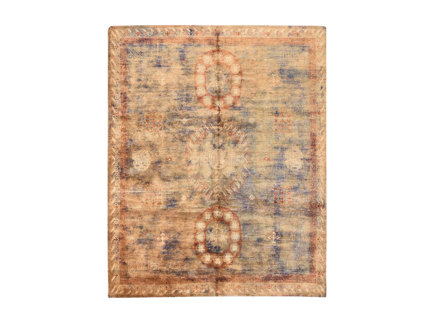 Khotan Silk hand-knotted silk rug in Overdyed & Brown, 8'2" x 10'1" — SKU O078572