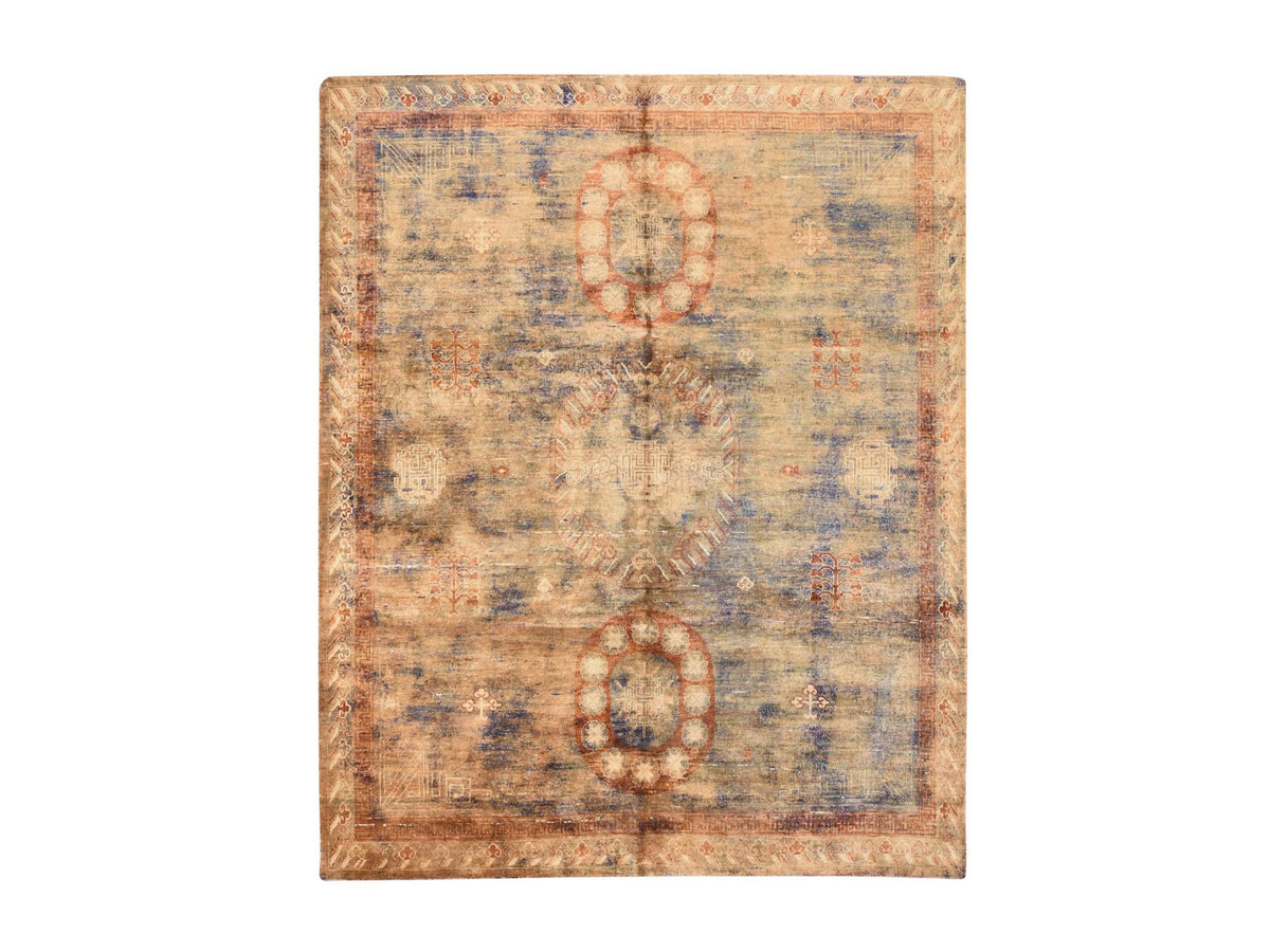 Khotan Silk hand-knotted silk rug in Overdyed & Brown, 8'2" x 10'1" — SKU O078572