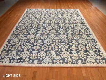 Black 12'0" x 14'1" Fine Oriental Hand knotted Wool/Silk Rug - Sku: O078573