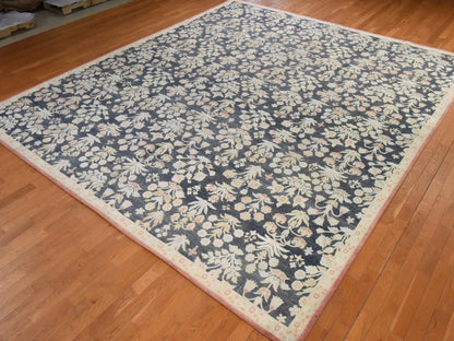 Black 12'0" x 14'1" Fine Oriental Hand knotted Wool/Silk Rug - Sku: O078573