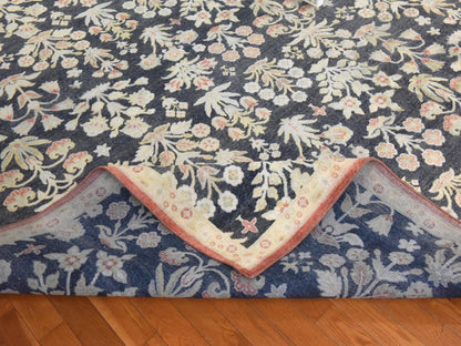 Black 12'0" x 14'1" Fine Oriental Hand knotted Wool/Silk Rug - Sku: O078573