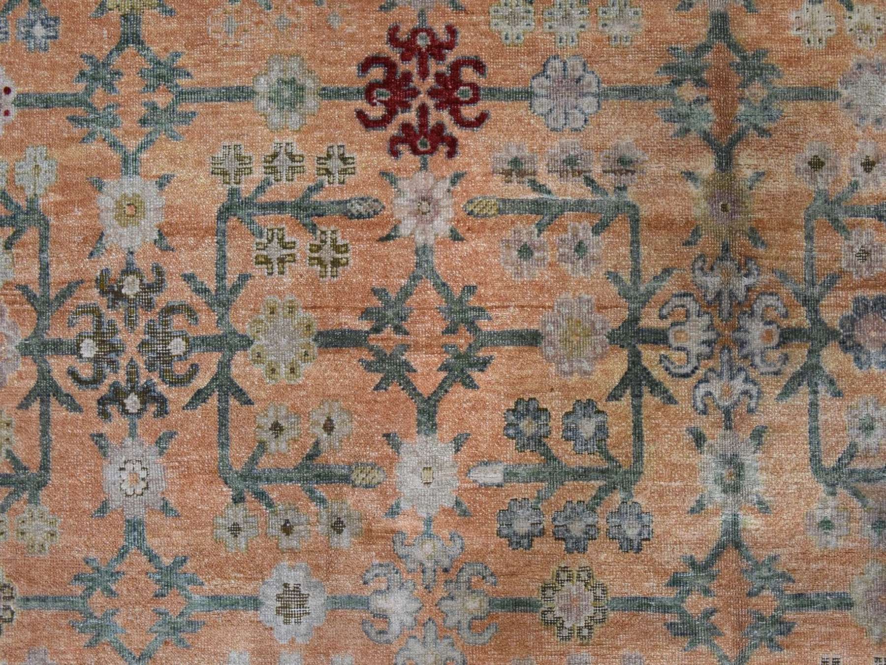 Khotan Khotan hand-knotted silk rug in Orange & Yellow, 9' x 12'2" — SKU O078574 (view 5)