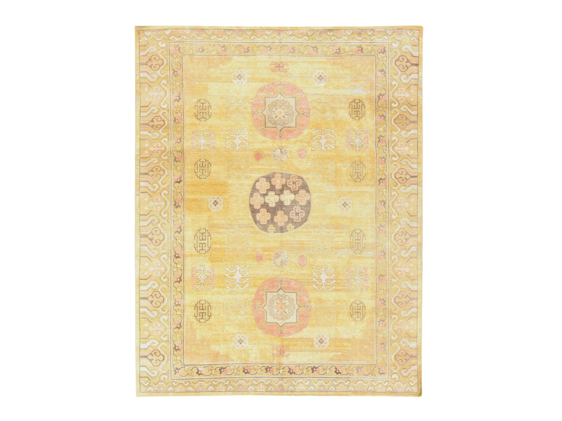 Khotan Khotan hand-knotted silk rug in Yellow, 7'11" x 10'3" — SKU O078575