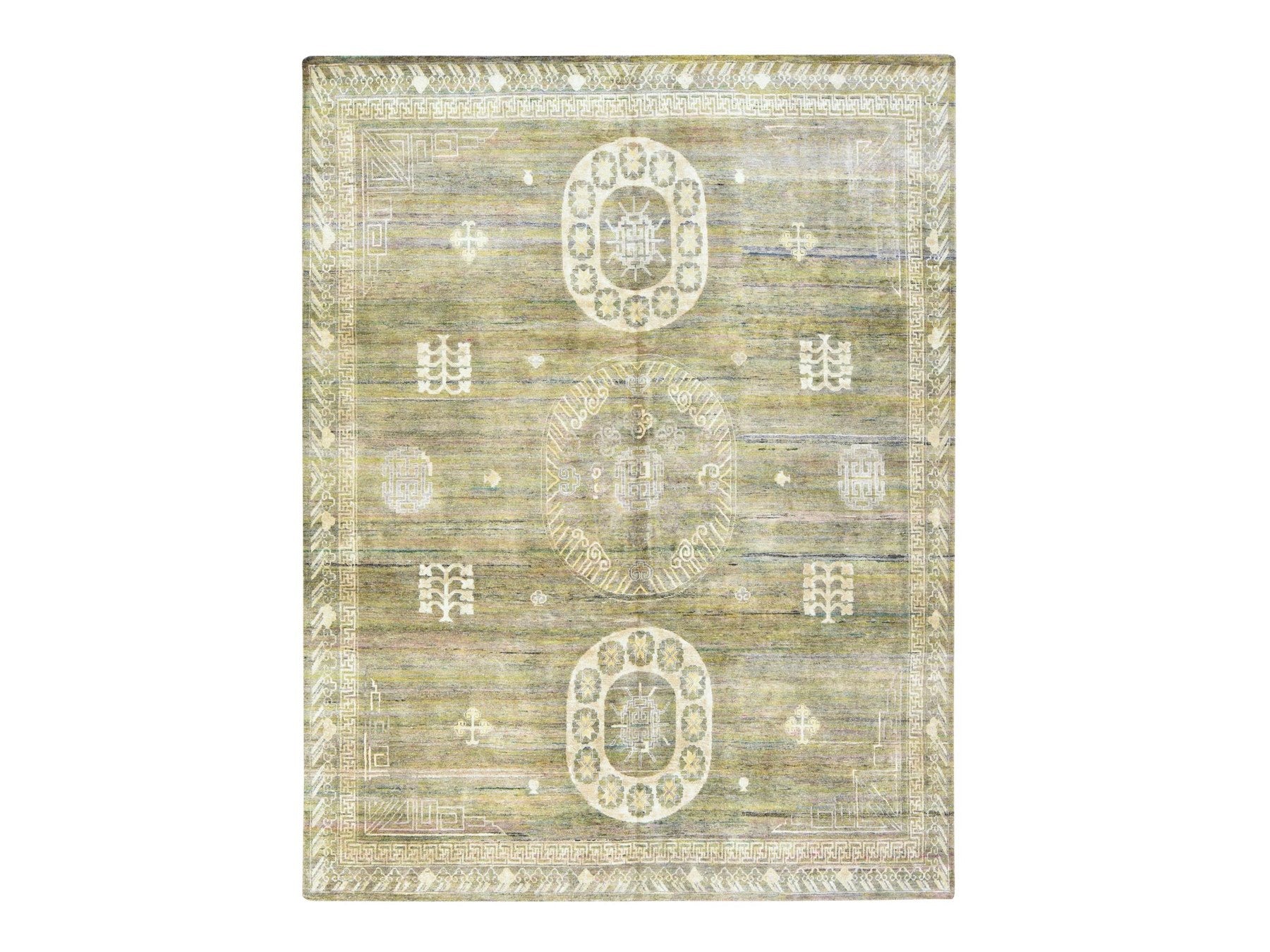 Green 7'11" x 10'2" Khotan and Samarkand Hand knotted Silk Rug - Sku: O078576