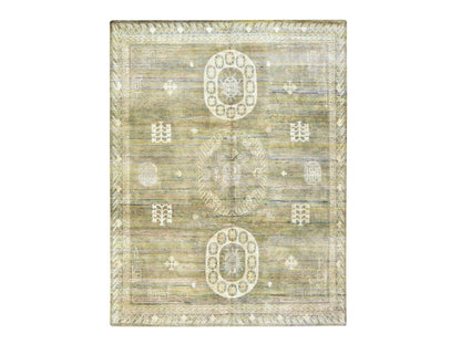 Green 7'11" x 10'2" Khotan and Samarkand Hand knotted Silk Rug - Sku: O078576