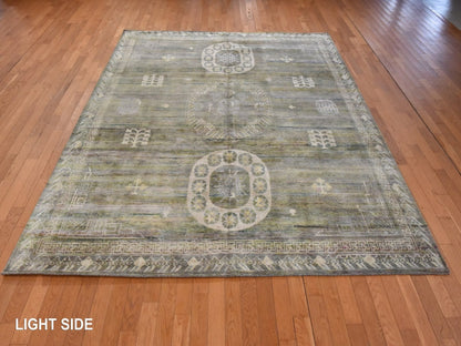 Green 7'11" x 10'2" Khotan and Samarkand Hand knotted Silk Rug - Sku: O078576