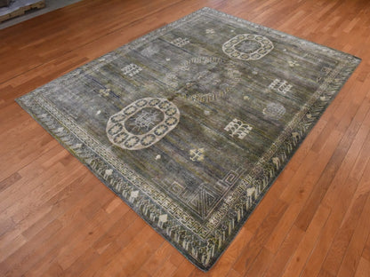 Green 7'11" x 10'2" Khotan and Samarkand Hand knotted Silk Rug - Sku: O078576