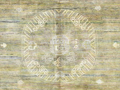 Green 7'11" x 10'2" Khotan and Samarkand Hand knotted Silk Rug - Sku: O078576