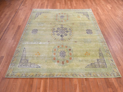 Green 8'2" x 10'2" Khotan and Samarkand Hand knotted Silk Rug - Sku: O078578