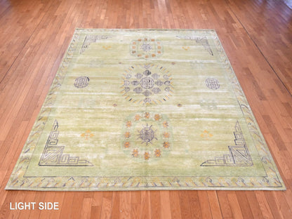 Green 8'2" x 10'2" Khotan and Samarkand Hand knotted Silk Rug - Sku: O078578