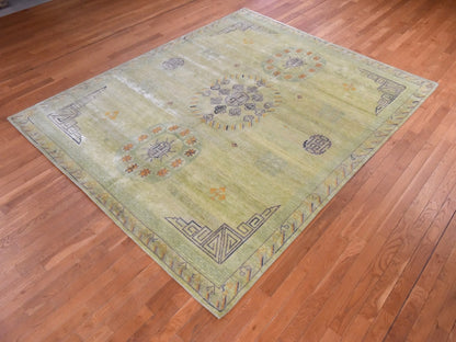 Green 8'2" x 10'2" Khotan and Samarkand Hand knotted Silk Rug - Sku: O078578