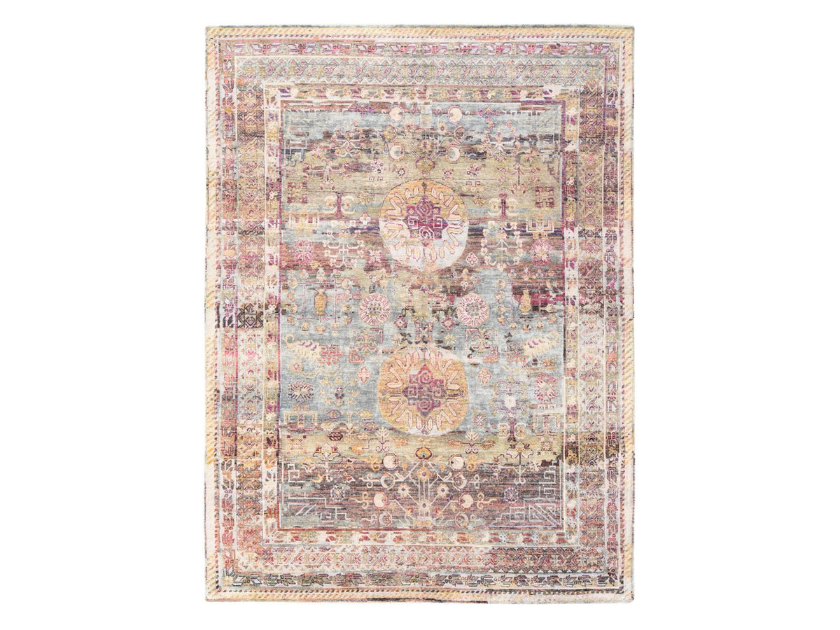 Khotan Khotan hand-knotted silk rug in Pink & Ivory, 7'10" x 10'5" — SKU O078580