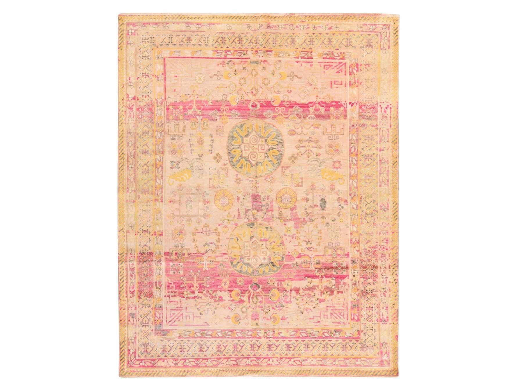 Khotan Khotan hand-knotted silk rug in Pink & Yellow, 8' x 10'5" — SKU O078581
