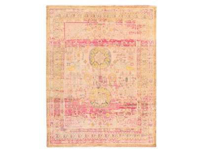 Khotan Khotan hand-knotted silk rug in Pink & Yellow, 8' x 10'5" — SKU O078581