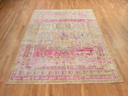 Khotan Khotan hand-knotted silk rug in Pink & Yellow, 8' x 10'5" — SKU O078581 (view 2)