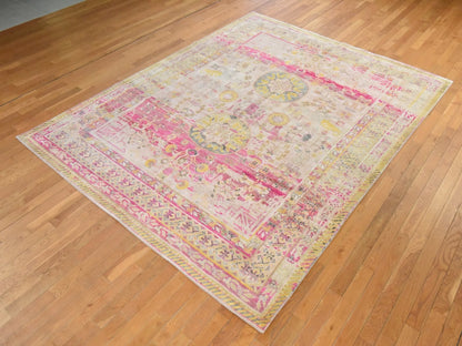 Khotan Khotan hand-knotted silk rug in Pink & Yellow, 8' x 10'5" — SKU O078581 (view 4)