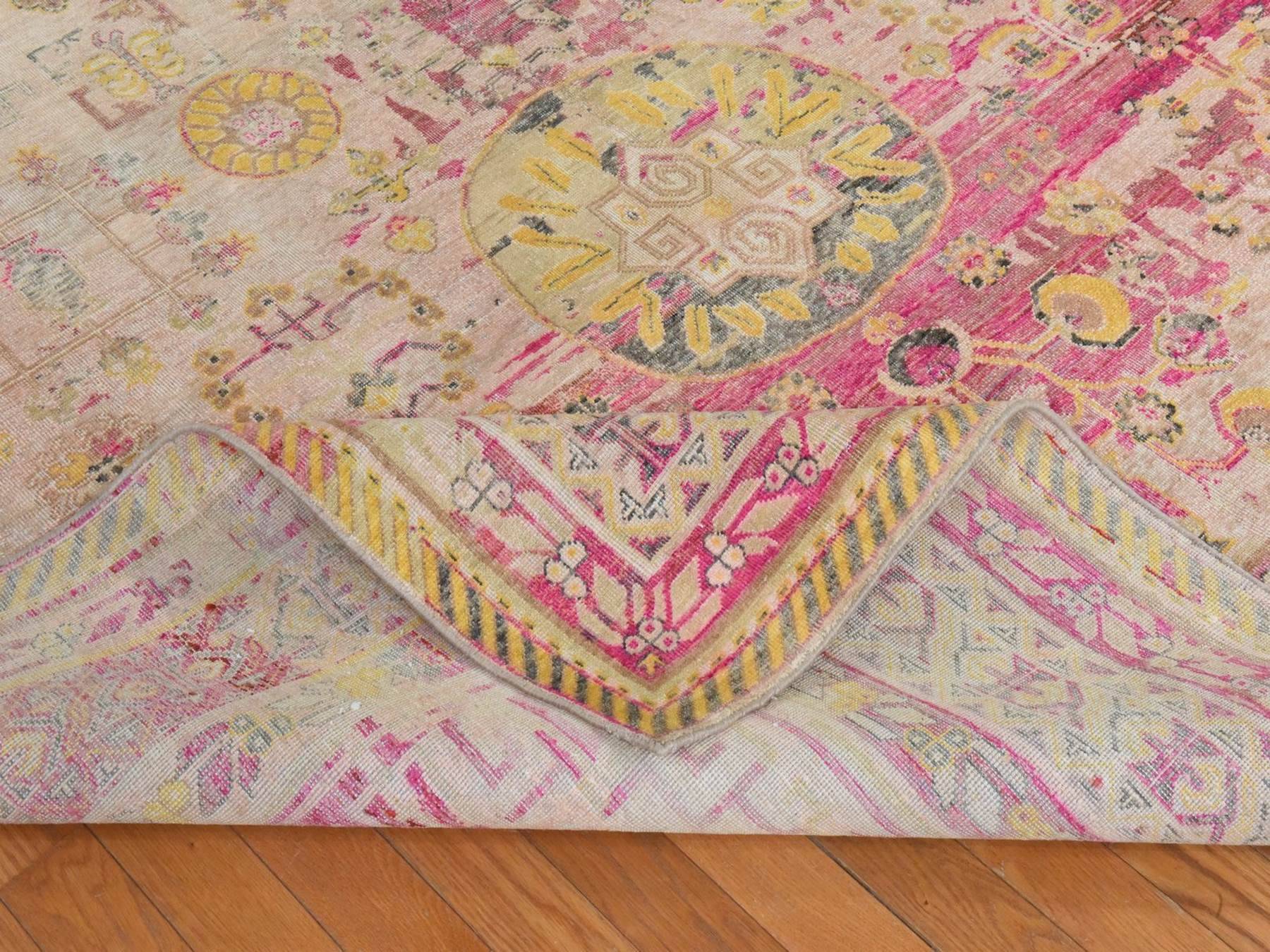 Khotan Khotan hand-knotted silk rug in Pink & Yellow, 8' x 10'5" — SKU O078581 (view 8)