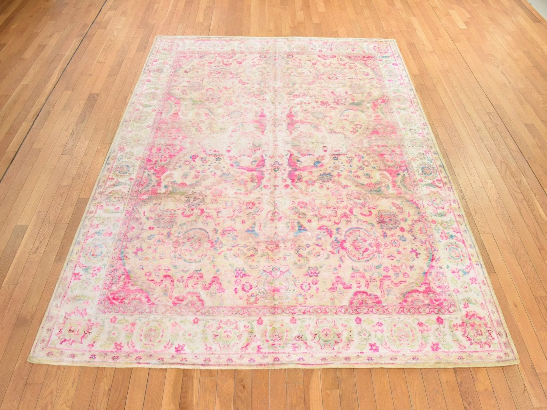 Pink 7'11" x 10'0" Transitional Hand knotted Silk Rug - Sku: O078582